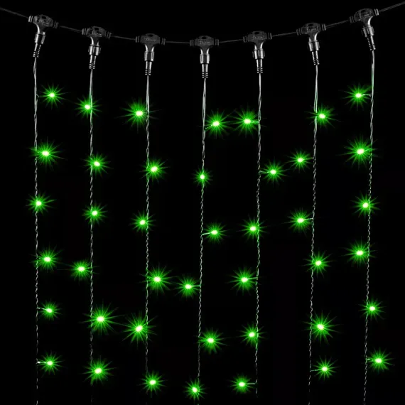 Светодиодный занавес 2*1 м., 200 зеленых LED ламп, черный провод ПВХ, LTC (PCL202-11-2G)