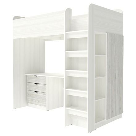 Кровать-чердак КарИВи Polini Simple с письменным столом и Шкаф КарИВиом Белое Дерево Винтерберг