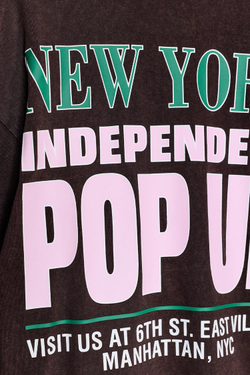 ZARA ФУТБОЛКА С ЭФФЕКТОМ ПОТЕРТОСТИ И КОНТРАСТНЫМ ТЕКСТОМ, КОРИЧНЕВЫЙ