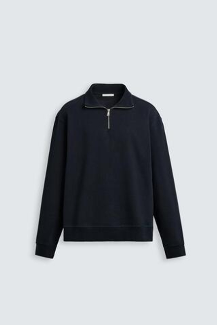 ZARA БАЗОВАЯ ТОЛСТОВКА С ВОРОТНИКОМ НА МОЛНИИ, МОРСКОЙ СИНИЙ