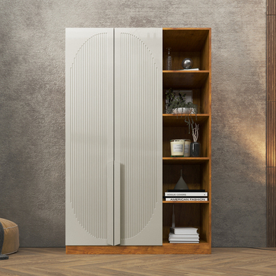 Шкаф Агератум МДФ двухсекционный с стеллажом Лайн флай (0,27) А10029 матовая - Орех Экко 9459  150*50*240