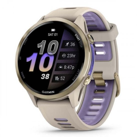 Garmin Forerunner 970 серые, золотистый титановый безель, с серым/индиго ремешком