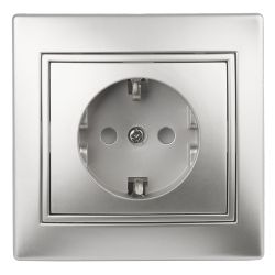 Розетка Intro Plano 1-202-03 с заземлением 2P+E Schuko 16А-250В IP20 СУ алюминий