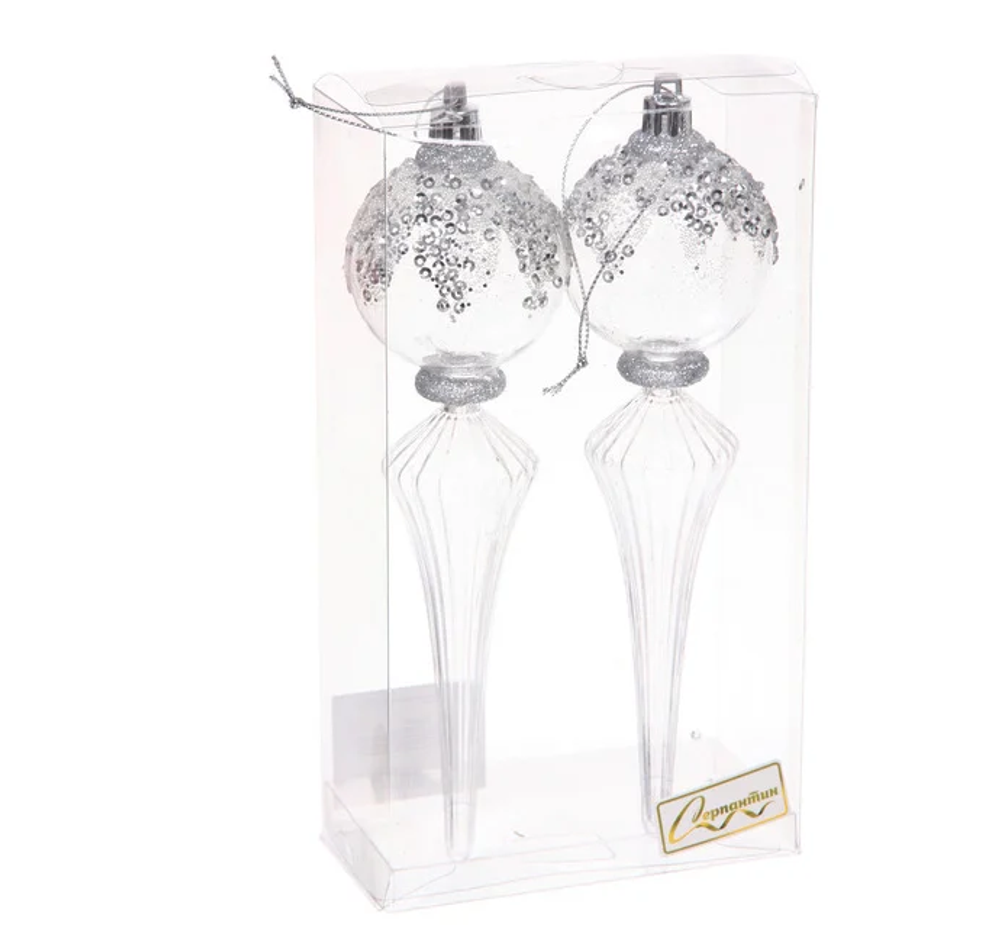 Елочные украшения "Изящный блеск" 5.3*5.3*19 см (набор 2 шт), Белый (Серпантин)