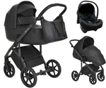 Детская коляска Roan Bass Next Кожа 3 в 1 с автокреслом Tutis Elo Lux EduSky Black RN088/1 Black/Black
