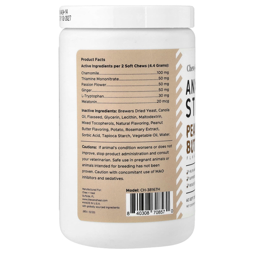 Chew + Heal, добавка для стресса и стресса, для собак, арахисовая паста, 60 жевательных таблеток, 132 г (4,6 унции)