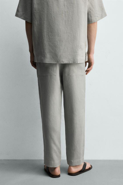 ZARA БРЮКИ RELAXED FIT ИЗ 100% ЛЬНА, СВЕТЛО-СЕРЫЙ