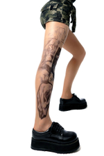 Колготки +size с принтом по религиозным мотивам на правой ножке (Размер: XL-XXL) (Цвет: бежевый)