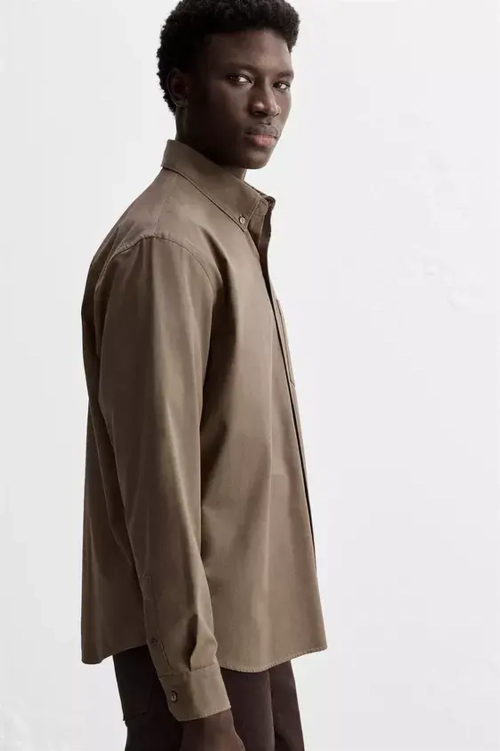 ZARА РУБАШКА ИЗ РЕЛЬЕФНОГО ХЛОПКА, СЕРО-КОРИЧНЕВЫЙ