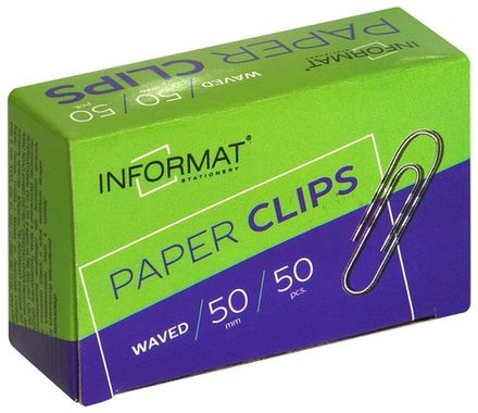 Скрепки канцелярские 50мм, 50шт, гофрированные, inFormat, картон. упак.