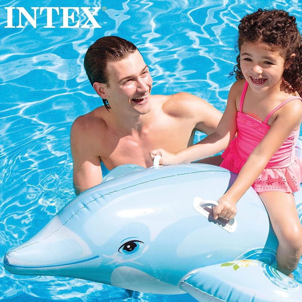 Надувная игрушка для плавания Дельфин 175х66 см Intex 58535, плот наездник матрас детский с ручками для бассейна