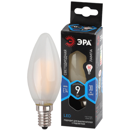 Лампочка светодиодная ЭРА F-LED B35-9w-840-E14 frost Е14 / Е14 9Вт филамент свеча матовая нейтральный белый свет