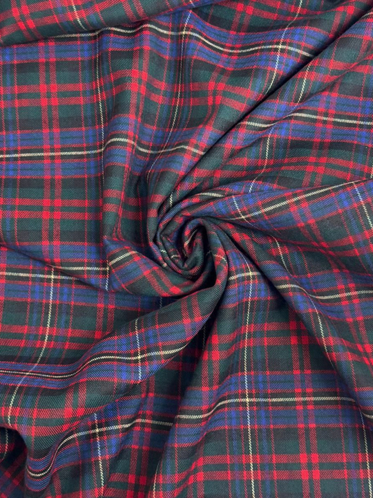 Костюмная принт клетка, красный/электрик/зеленый на черном