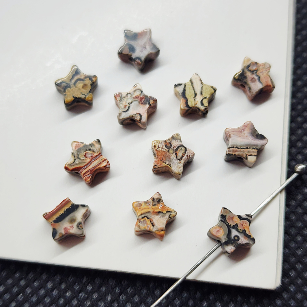 Риолит (леопардовая яшма), красочные бусины звёзды 6мм