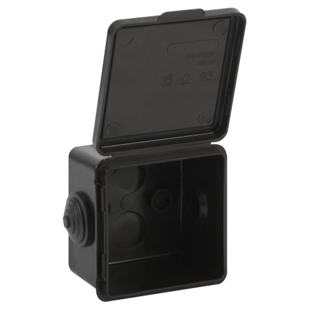 Распаячная коробка ЭРА KOR-65-65-50-4g-B открытой установки черная 65х65х50мм с гермовводами 4 вх. IP54