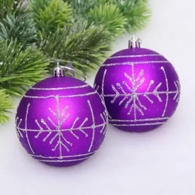 Новогодние шары «Сияние» 8 см (набор 2 шт), Фиолетовый