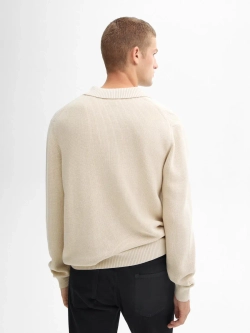 Massimo Dutti Хлопковый свитер с воротником поло, бежевый
