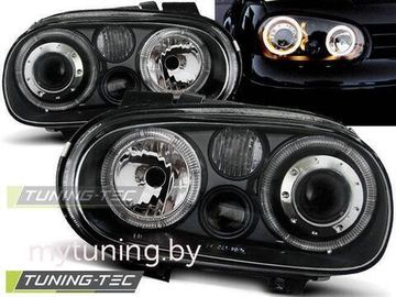 Передние фары VW Golf 4 angel eyes black