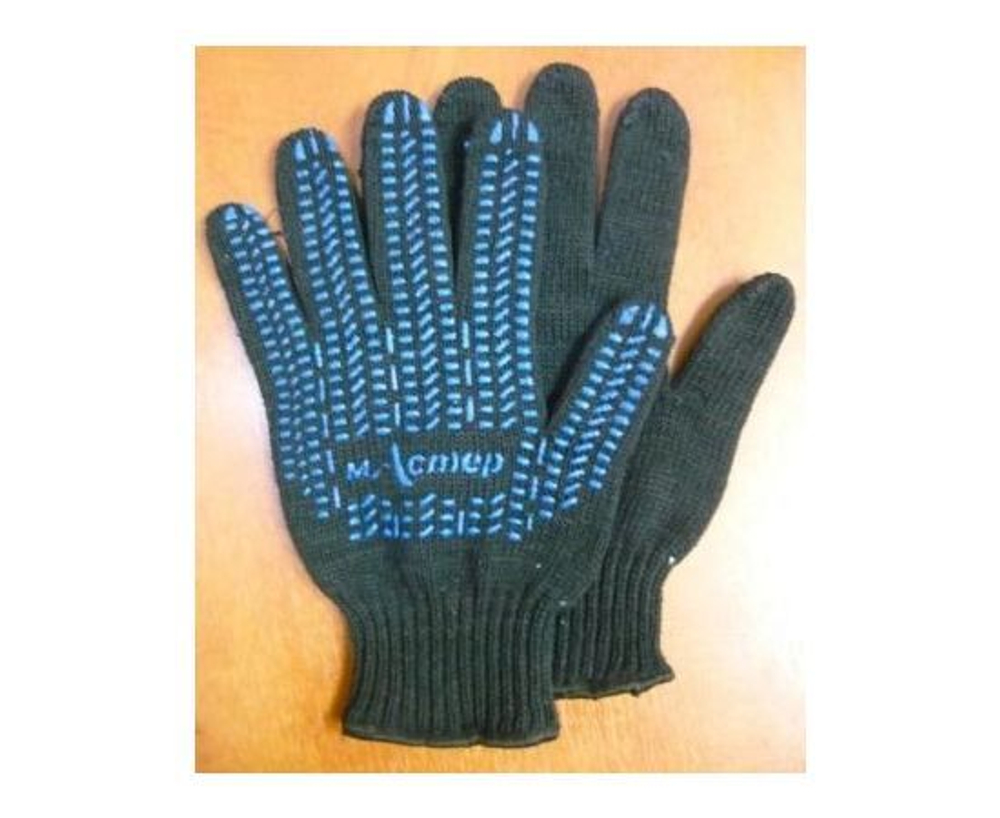 Перчатки х/б с ПВХ 6 нитей 7,5 класс, вес пары 70гр, черные Мастер - упаковка 5 пар.