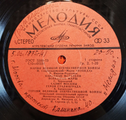 Винтажная виниловая пластинка LP Сборник Марши Великой Отечественной Войны и строевые песни (СССР 1975)