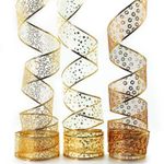 Лента декоративная (6 см*2,74 м) Ассорти дизайнов, Органза, Золото, 1 шт.