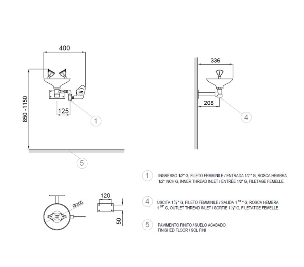 Аварийный фонтан настенный нерж. сталь BOCCHISF SC300SS зеленый