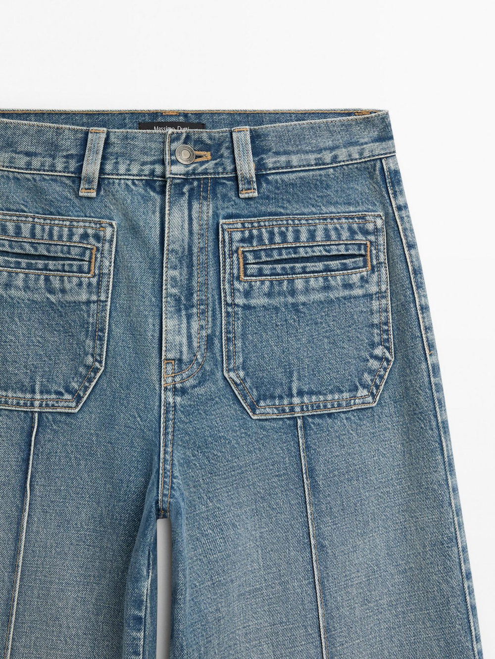 Massimo Dutti Джинсы со средней посадкой и широкими штанинами, голубой