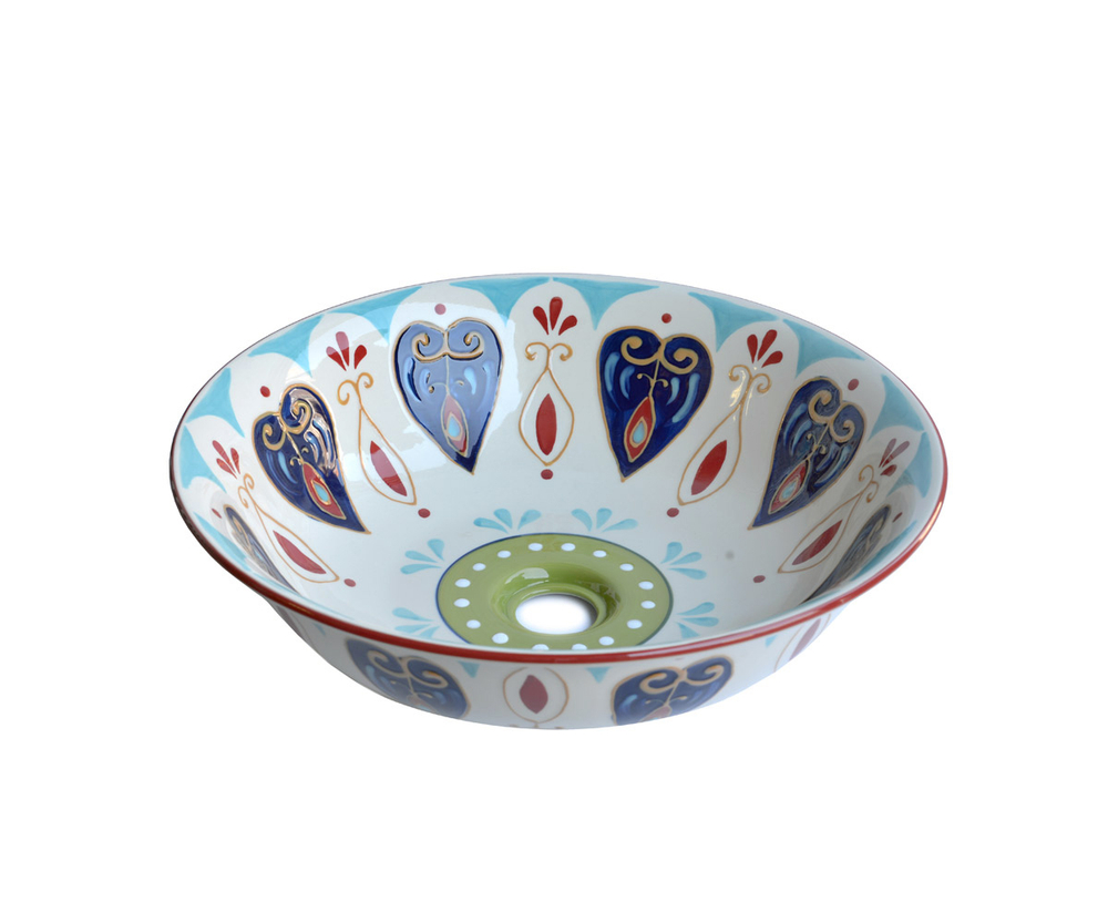 Раковина-чаша Bronze de Luxe Козетта в Голубом на столешницу с декором 420х420х130