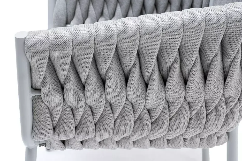 "Монако" стул плетеный из роупа, каркас алюминий светло-серый (RAL7035) муар, роуп светло-серый 40 мм, ткань светло-серая