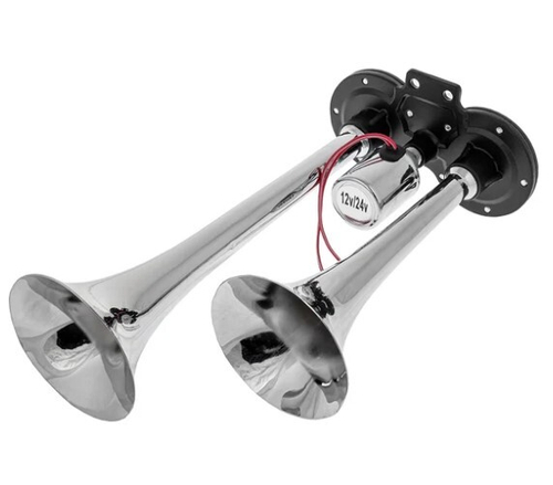 Сигнал звуковой 2 рожка воздушный SKYWAY L=295/230 мм 12/242В 118дцб 10А