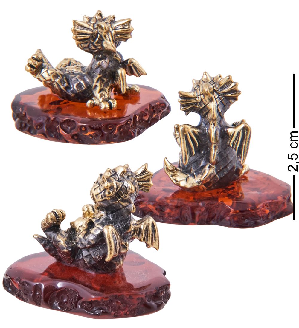 Народные промыслы AM-3815 Комплект фигурок «Дракон - всё класс, жить здорово, релакс» (латунь, янтарь)