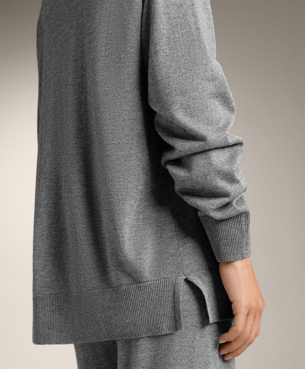 Oysho Вязаный джемпер с круглым вырезом с кашемиром, серый меланж