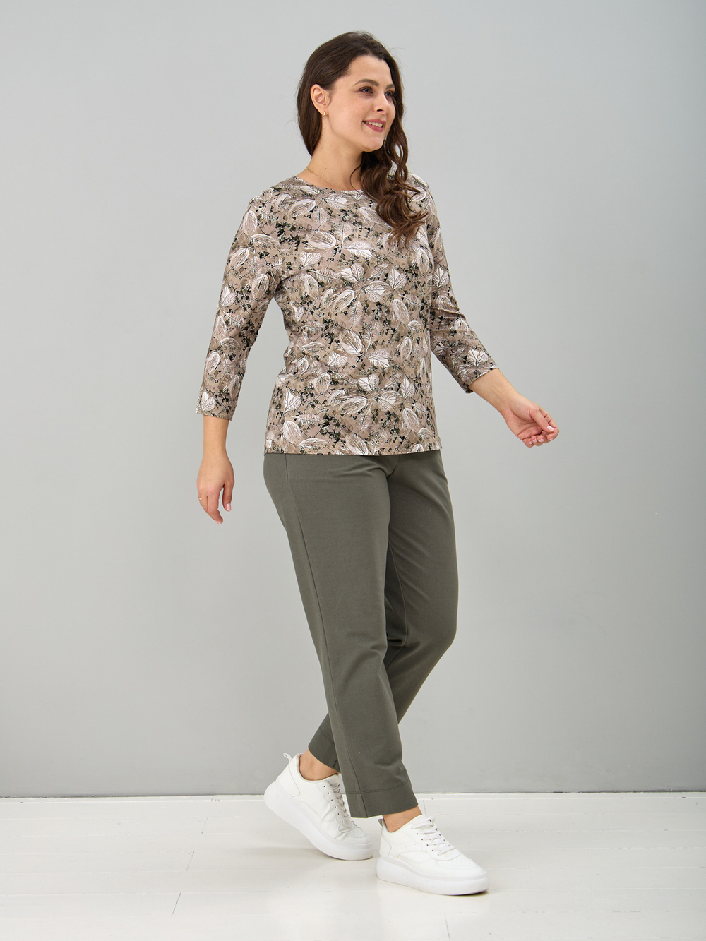 Лонгслив ЛНв-306/бежевый-листья