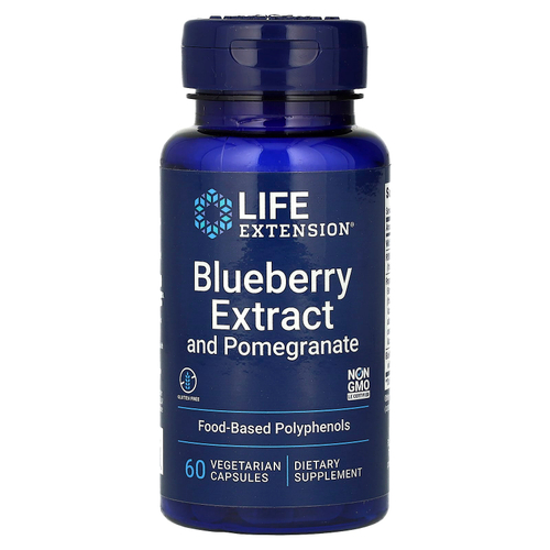 Life Extension, экстракт черники с гранатом, 60 вегетарианских капсул
