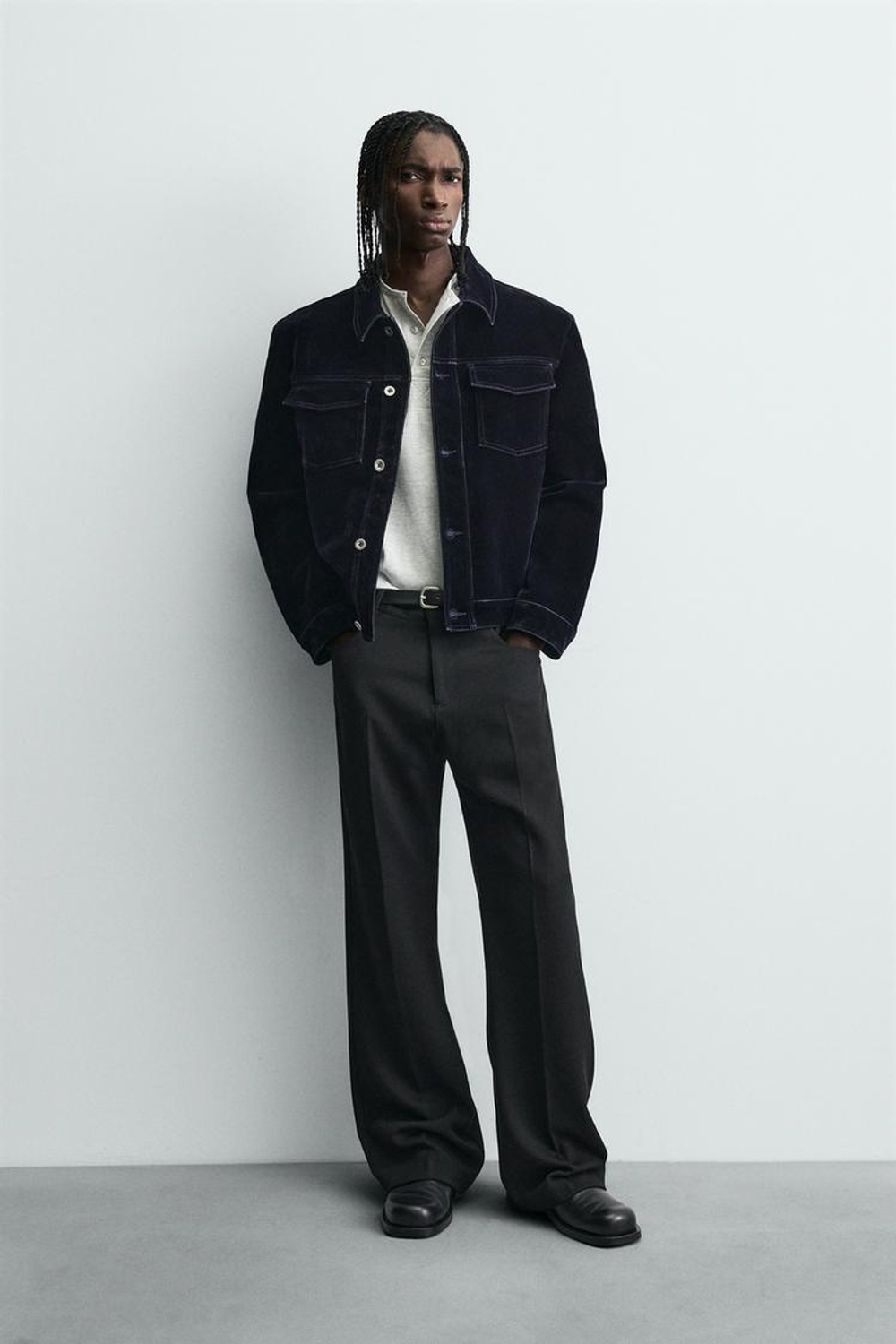 ZARA КУРТКА С ФЛОКИРОВАННЫМ ВЕЛЬВЕТОМ, СИНИЙ