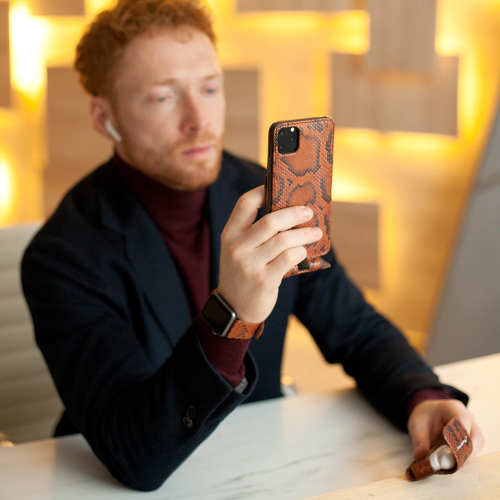 Чехол для iPhone 11 из натуральной кожи питона, цвета Коньяк