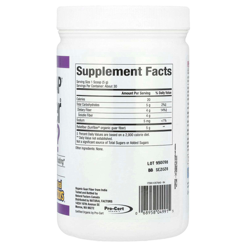 Natural Factors, Reliefiber®, органическая добавка с низким уровнем Fodmap†, с нейтральным вкусом, 150 г (5,3 унции)