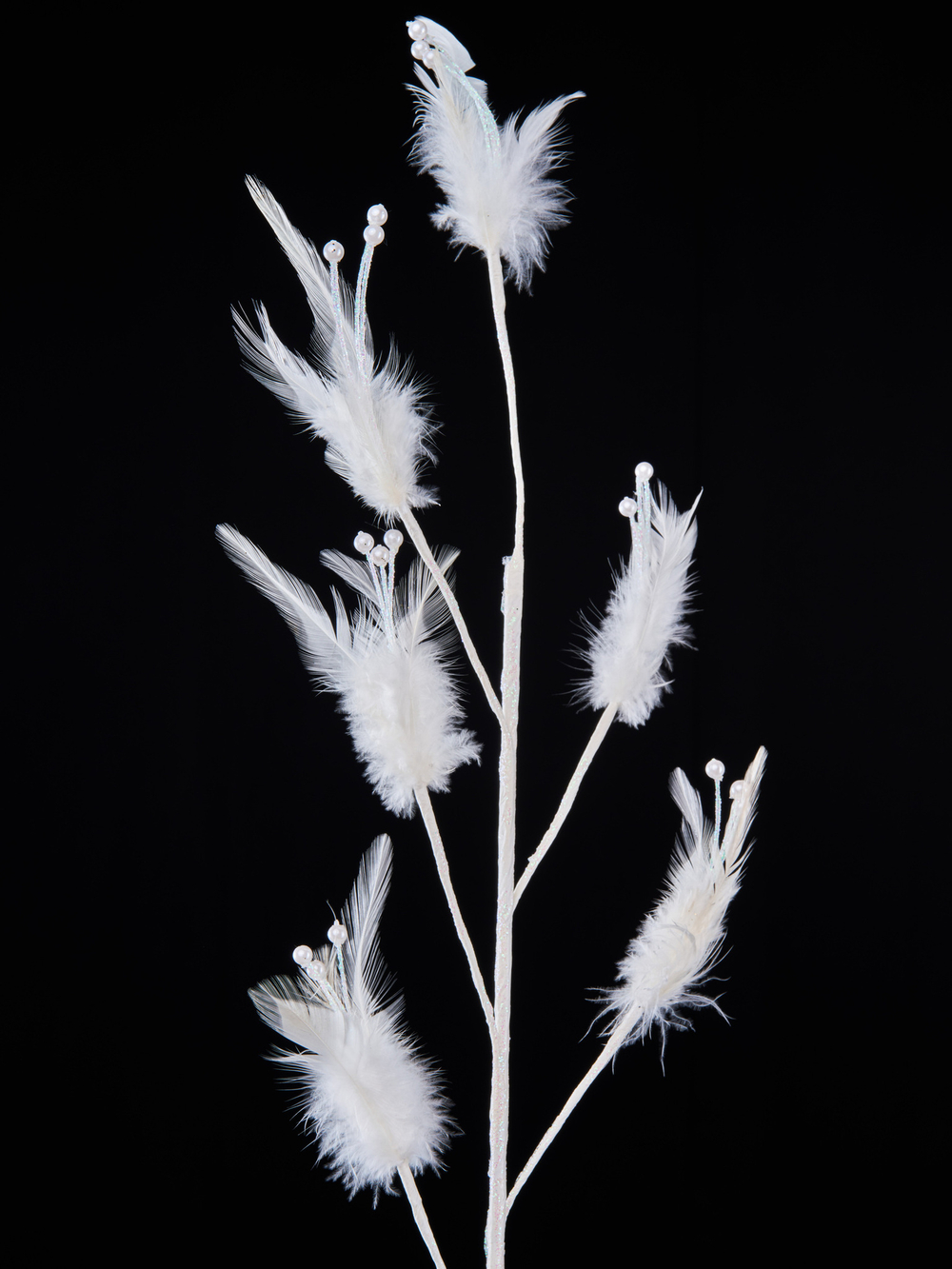 Веточка с перьями 84см ChristmasDeLuxe белая