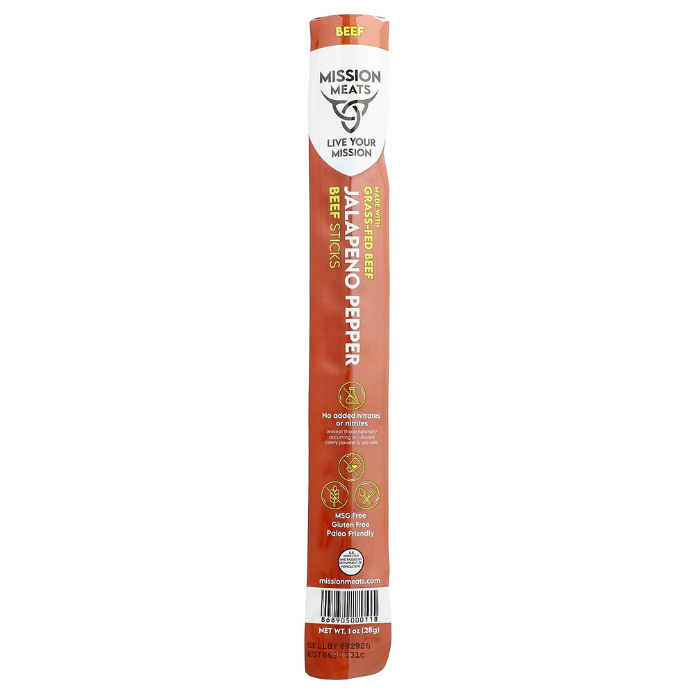 Mission Meats, говяжьи палочки, перец халапеньо, 28 г (1 унция)