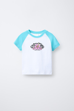 ZARA ФУТБОЛКА С ПРИНТОМ «СЕРФИНГ», БЕЛЫЙ