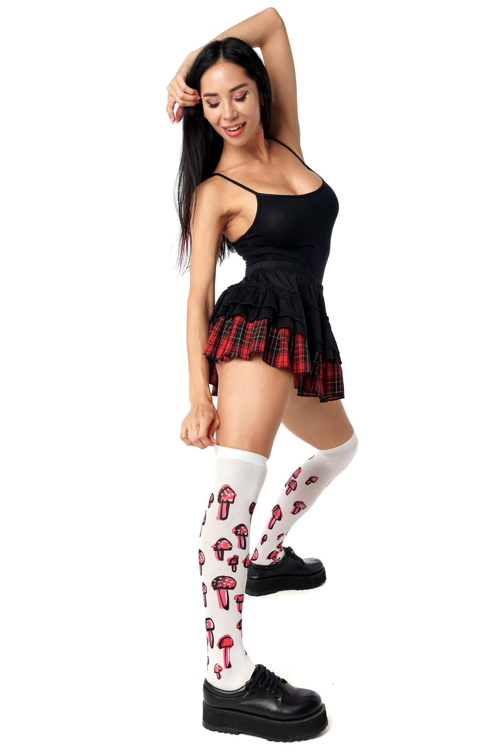 Белые гольфы с принтом в виде грибов (Цвет: белый)