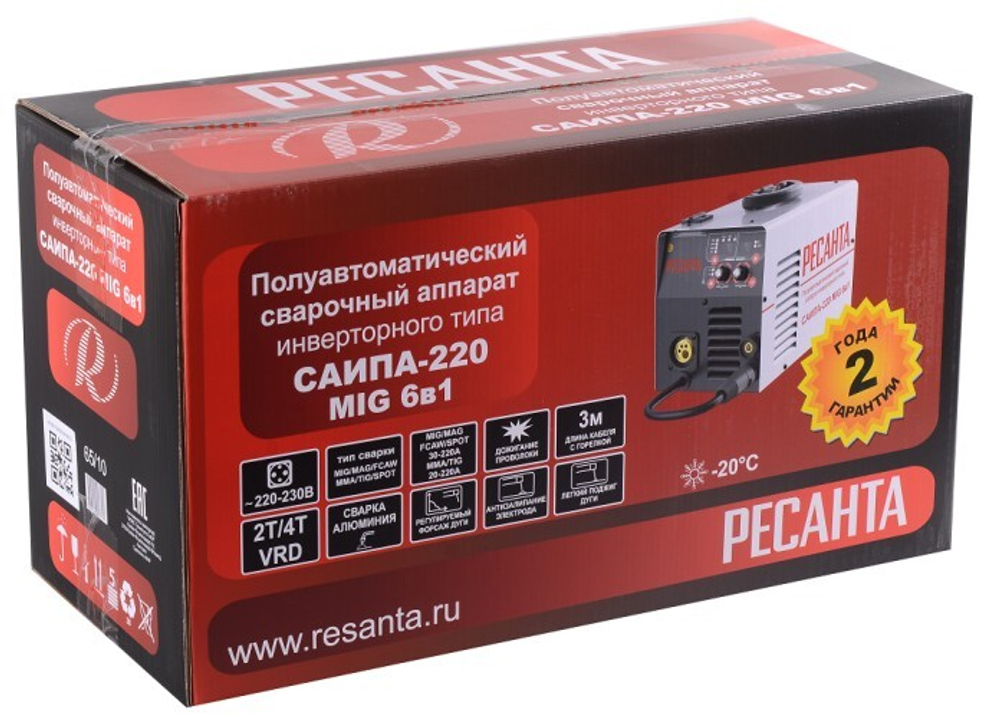 Сварочный аппарат полуавтомат Ресанта САИПА-220 (MIG/MAG, MMA) 6в1 65/10