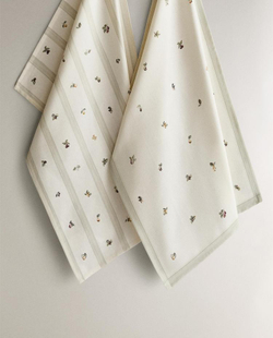 ZARA HOME НАБОР КУХОННЫХ ПОЛОТЕНЕЦ С ПРИНТОМ (НАБОР ИЗ 2 ШТ.), ЗЕЛЕНЫЙ