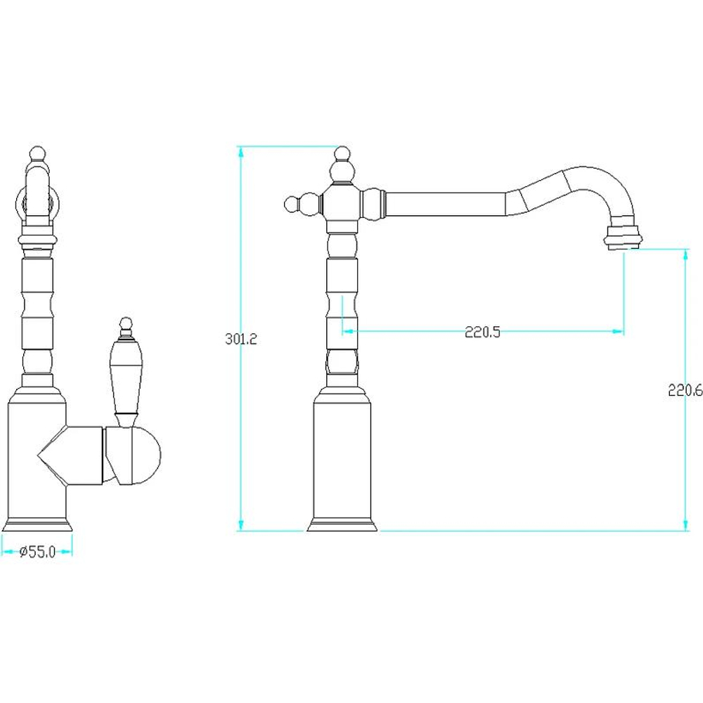 Смеситель для кухни Boheme Tradizionale CHROMO 103-BLC Хром, черная керамика