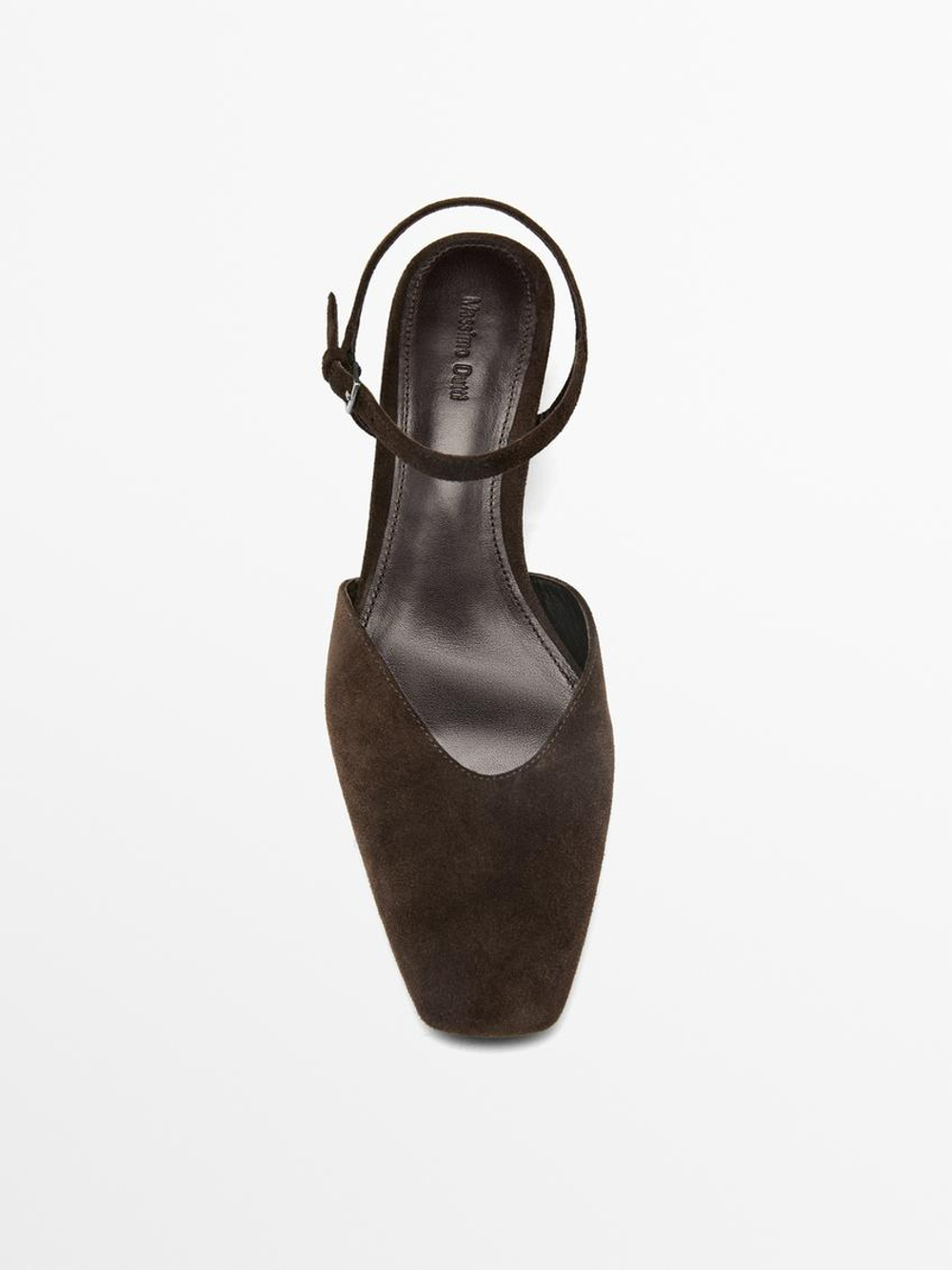 Massimo Dutti Туфли на каблуке из натуральной кожи с разрезом, коричневый