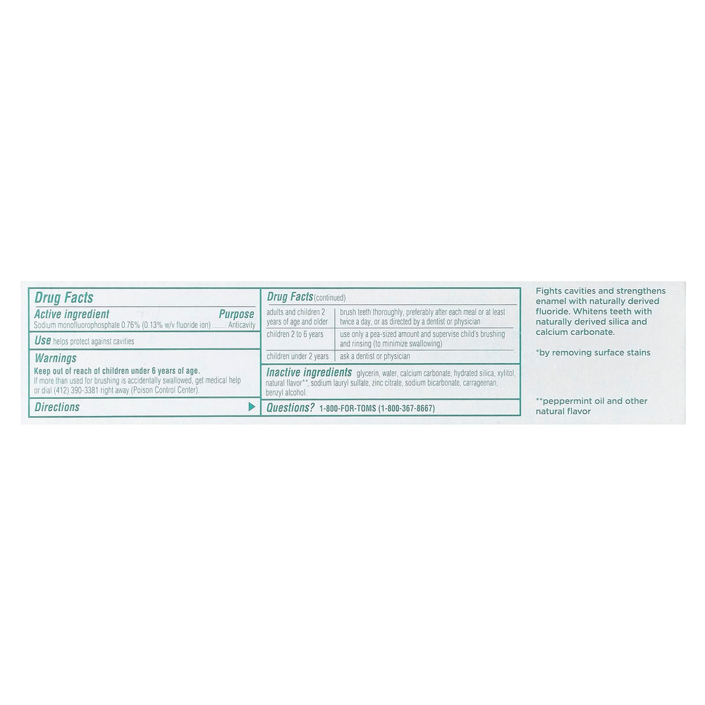 Tom's of Maine, Whole Care®, натуральная зубная паста от кариеса с фтором, перечная мята, 113 г (4 унции)
