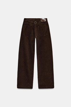 ZARA ВЕЛЬВЕТОВЫЕ БРЮКИ ПРЯМОГО КРОЯ, КОРИЧНЕВЫЙ