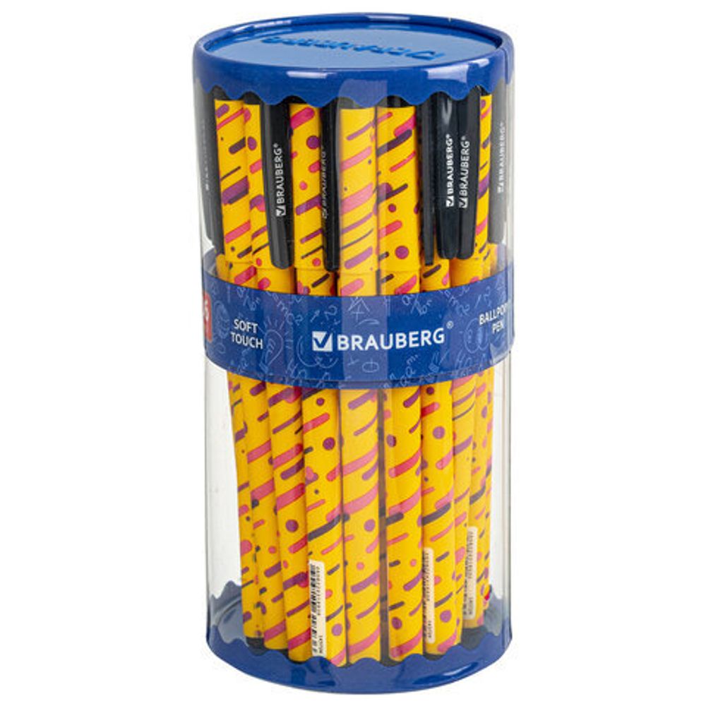 Ручка шариковая BRAUBERG SOFT TOUCH GRIP "LINES", СИНЯЯ, мягкое покрытие, узел 0,7 мм, 143724