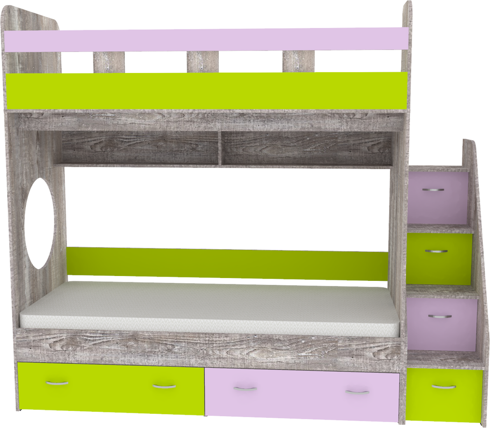 Двухъярусная кровать КарИВи Юниор 1 80x160 Бетон Ирис Лайм