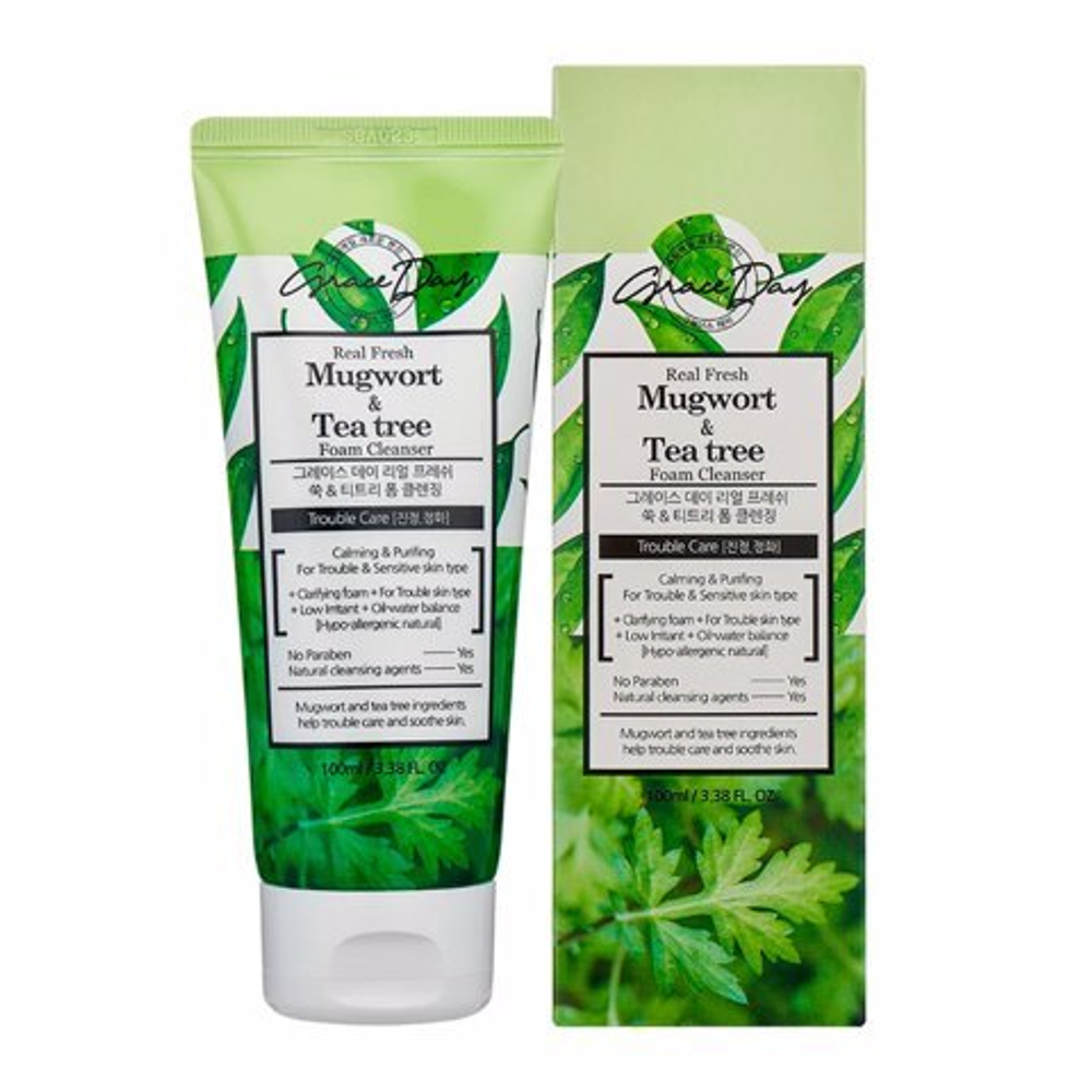 Пенка для умывания с экстрактами полыни и чайного дерева Graceday real fresh mugwort & tea tree foam cleanser (100мл)